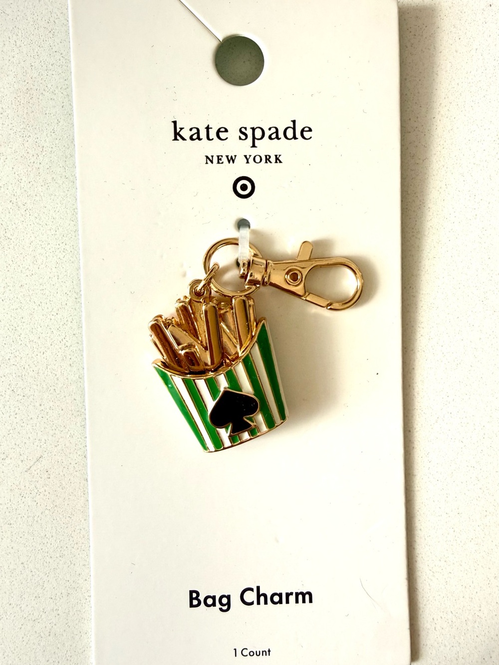 kate spade Green and Gold Striped Fries Bag Charm